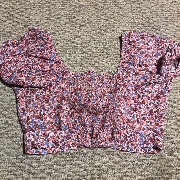 Wild Fable Pink Floral Puff Sleeve Crop Top Tied Front - Picture 6 of 7